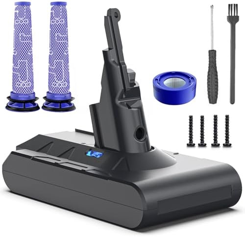 Keenstone V8 Akku 8000mAh, Ersatzakku Für Dyson SV10 V8 Absolute Animal Motorhead Fluffy Slim Fluffy Total Clean Extra mit 3 Filtern