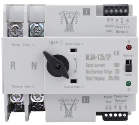 Ausla Interruttore di Trasferimento a Doppia Potenza, Wifi Smart Switch a Doppio Alimentazione 2p 100a Trasferimento Automatico per la Laboratorio di Fabbrica di Casa 50/60Hz Monte