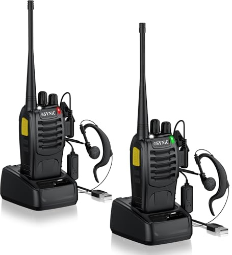 eSynic Professionelles Walkie Talkie PMR446 Funkgerät Digital und Analog mit Verschlüsselung Wiederaufladbar Lange Reichweite Abnehmbare Antenne USB Typ-C Ladegerät 16 Kanäle für Erwachsene 2 Stück