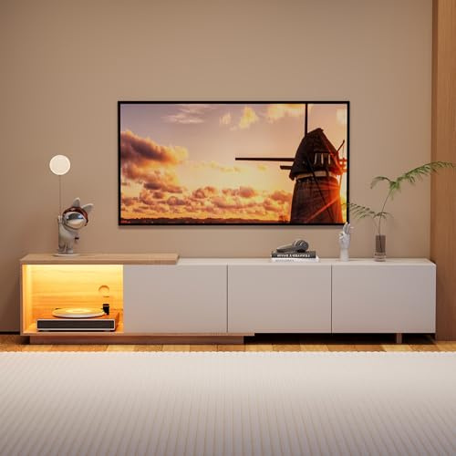 HFASD Mueble TV Extensible 160-240 cm con, Mueble para TV de 65 Pulgadas, Muebles Tele con 3 Cajones y 1 Compartimento Abierto, Estilo Moderno, para Salón y Dormitorio, Blanco