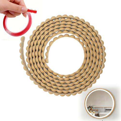 3m Wooden Beading for Window Frame Bathroom Mirror (Brown) | 15mm Peel and Stick Wood Beading Trim with 5m Adhesive Tape for Border Cabinet TV Wall Edge Decorativebath and Tile Edging