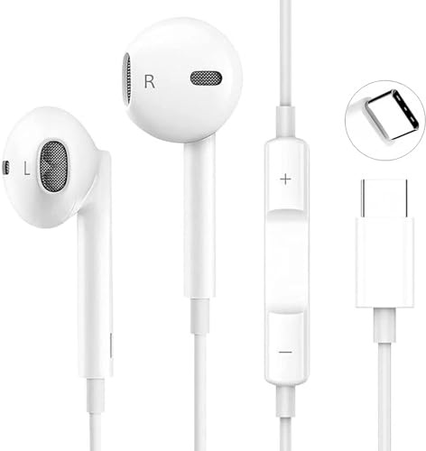 Écouteurs Filaires USB-C pour iPhone 17/16/16e/15 Pro Max, Écouteurs Intra-Auriculaires Hi-Fi Stéréo USB C avec Microphone et Contrôle du Volume pour iPad, Galaxy S24 Ultra Note, Google Pixel