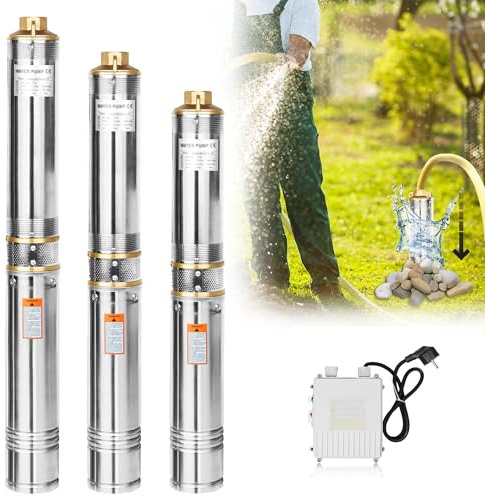 XMTECH Edelstahl Tauch-Rohrpumpe 750W Tiefbrunnenpumpe mit 20m Anschlusskabel, 4000l/h für Brunnen, Schächte und Zisternen