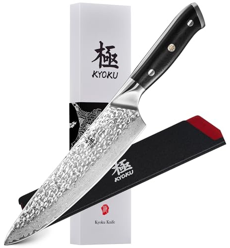 KYOKU Chef Knife - 8- Shogun Series Japanese Style VG10 Steel Core Hammered Damascus Blade Kitchen Knife - with Sheath & Case