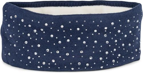 styleBREAKER Damen Stirnband mit Strasssteinen und weichem Fleece-Innenfutter, Feinstrick Haarband, warmes Headband 04026003, Farbe:Dunkelblau