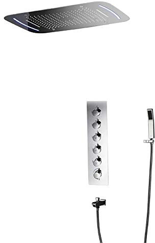 Termostática LED Cromo Columna de Ducha Montado en el Techo 3 Función Conjunto de Ducha con 4 Función Alcachofa de Ducha, Latón Ducha de Mano, Grifo de Bañera, para a Duchas y Bañeras