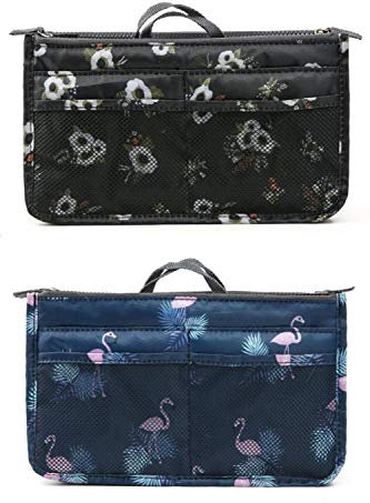 NOVAGO Organiseur Pochette Sac de Rangement intérieur pour Sac à Main ou Sac de Voyage (Divers Coloris Disponibles (Flamant Rose 1+ Fleur 1)
