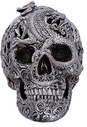 Nemesis Now Dekofigur mit Drachenschädel, silberfarben, Polyresin, Einheitsgröße