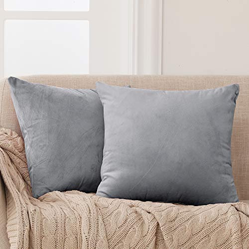 Deconovo 2er Set Samt Kissenbezüge Sofa Kissenbezug Zierkissenbezüge Weich Dekokissen Sofakissen Couchkissen Dekor Schlafzimmer Kissenhülle Wohnzimmer Kissenhüllen Couch Büro, 45x45 cm, Grau