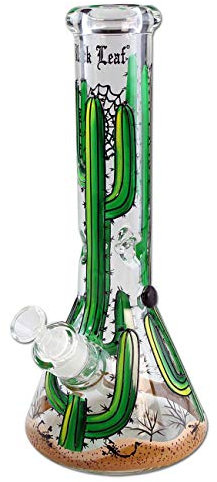 Black Leaf Kolbenbong Kaktus handbemalt | Ice Bong mit Diffusorschlitzadapter | Wasserpfeife 18,8 Schliff | 14er Kopf mit Kickloch & Stopfen | Höhe 32cm | Ø 51 mm