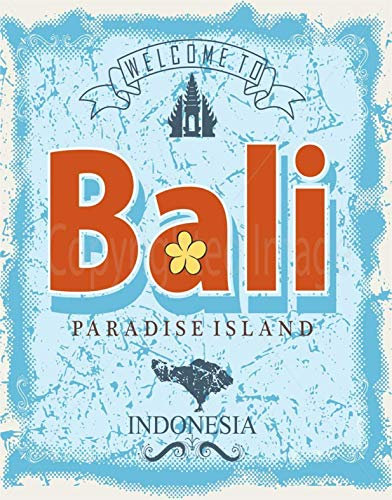 Welcome to Bali Paradise Island Indonesien Blechschild Retro-Look 20 x 30 cm Dekoration Kunst Schild für Zuhause Küche Bad Bauernhof Garten Garage inspirierende Zitate Wanddekoration