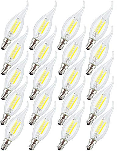 Packung mit 20 E14 LED Kerze Lampe,Retro Nicht Dimmbar Glühfaden Classic Kerzenform Filament,4W(Entspricht 40 W Halogenlampe)6500K Kaltweiß 400LM Klare Kerzenlampe