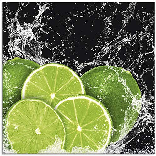 ARTland Wanddeko Glasbilder Wandbild Glas Bild einteilig 40x40 cm Quadratisch Küchenbilder Obst Früchte Limette im Wasser Grün H9KL