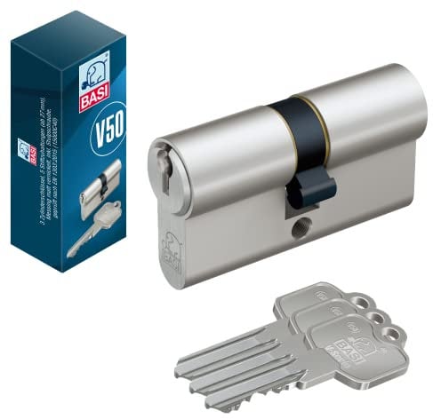 BASI | V50 Profil-Doppelzylinder 30/50 mm | Verschiedenschließend | Profilzylinder | Türzylinder Schließzylinder für Hauseingangstüren Wohneingangstüren | Zylinderschloss mit 3 Schlüsseln