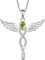 FJ Engelsflügel Kette Damen 925 Sterling Silber Schutzengel Anhänger Halskette Infinity Unendlichkeit Kette Peridot August Geburtsstein Kette Schmuck Geschenke für Frauen Mädchen