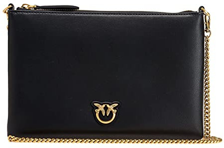 Pinko Damen Flat Classic Simply 1 Kalbsleder Reisezubehör-Brieftasche, Z99q_schwarz-Antique Gold