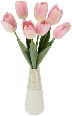 Real Touch Tulpenbund 7 Blüten in Vase Frühjahrsdeko Frühlingsdeko Osterdeko Tischdeko Kunstblumen Künstliche Blumen Gefälschte Tulpe Hochzeit Hotel Party Dekoration Einzelblume Stielblume Seidenblume