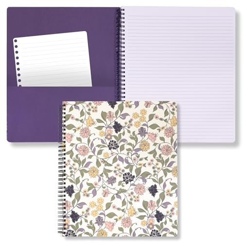Steel Mill & Co Notizbuch mit niedlichem Blumenmuster, liniert, 27,9 x 24,1 cm, mit strapazierfähigem Hardcover und 160 linierten Seiten, Violett