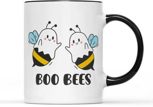 SmartyPants Boo Bees Mug - Funny Novelty Cute Bee Ghost Slogan Themed Gifts Present Men Women Accessories Bumblebee Lovers Ceramic Tea Coffee Cup Kitchen Tableware Halloween (Black Handle Prime)
