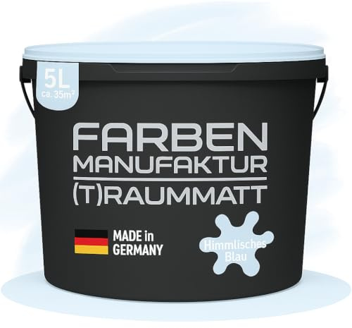 Farben Manufaktur (T) raummatt Wandfarbe Innenwandfarbe Innenfarbe Dispersionsfarbe Trendfarbe 2022 1/2/5/10L, Farbe: himmlisches blau, Größe: 5L