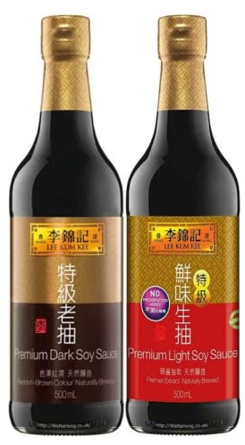 Lee Kum Kee Premium Light Soy Sauce 500mL x1 & Dark Soy Sauce 500mL x1 [2 Bottles Bundle], by WaNaHong