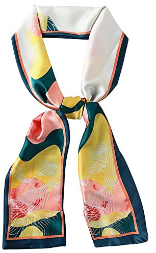 Camilife Damen Mädchen Kunstseide Langer Schmaler Schal Halstuch Elegant Krawatte Schal Haarband Haarschmuck Gürtel Sanftmütig Weich Glatt 15×150cm -Gebatikt Muster Rosa