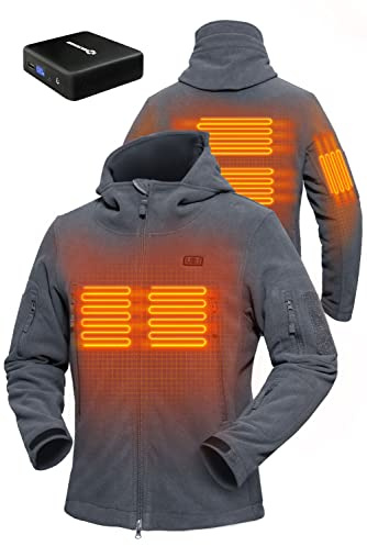 ANTARCTICA GEAR Beheizte Jacke mit 12V 16000 mAh Akku, Polarfleece Mantel für Herren und Damen, Passende Winterjacke, Herren Jacken Fleecejacken (GREY，2XL)