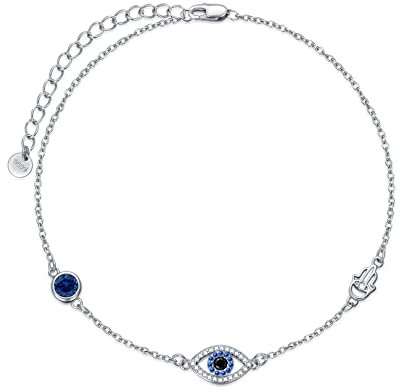 Flpruy Evil Eye Fußkettchen 925er Sterling Silber, Böser Auge Fußkettchen Damen Devil's Eye Fatima Hand Fußkettchen, Geschenk für Weihnachten Valentinstag