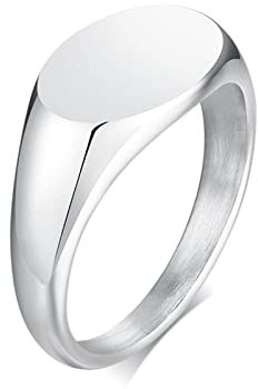 Bishilin Silber Ring Personalisiert, Damen Ringe Edelstahl Siegelring Oval 9MM Poliert Freundschaftsringe mit Gravur Frauen Ringe in Bijouterie Gr.55 (17.5)