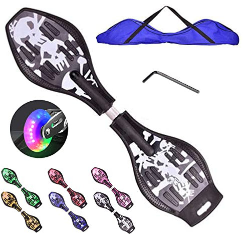 Bueuwe Waveboard Kinder ab 10 Jahre, Snakeboard mit Leuchtrollen, Street Waveboards mit Tasche und Zubehör, Skateboard für Mädchen und Junge, 86,5x22,5x12 cm,Schwarz