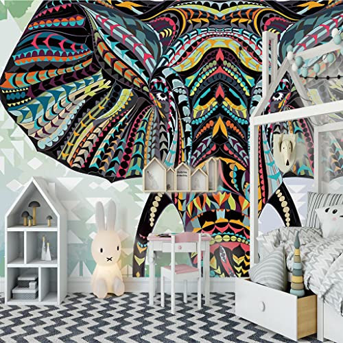 ZAPVI Fototapete 3D Tapete Wandbild Bunt & Elefant Größe:W400CMxH280CM Wandgemälde Im Hintergrund Foto Tapete 3D Effekt Wandtapete Vliestapete Wandbilder Wanddeko Tapeten