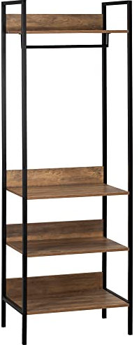 HOMCOM Garderobenständer, Kleiderständer mit 4 Ablagen, Garderobe, Wäscheständer im Industrie-Design für Schlafzimmer, Flur, Eingangsbereich, Braun, 60 x 40 x 180 cm