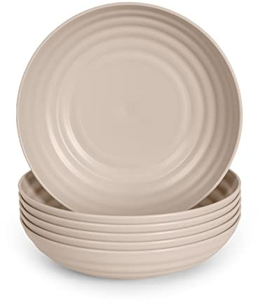 Juego de 6 Platos de Plastico Duro Reutilizables e Irrompibles para Fiestas y Eventos. Classic Marrón (Semi-Hondos 19 cm)