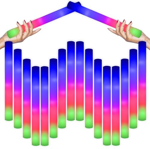 32Stück Leuchtstab LED Set,Weihnachten Mehrfarbig Schaumstoff Blinkstäbe,Knicklichter groß,Leuchten in 3 Modi,Batterien inklusive,Schaumstoffstab Hochzeit Partystab