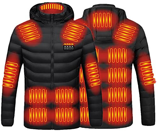 Heizjacke Herren Damen Beheizbare Jacke Beheizte Jacke Wärmende Beheizbare Weste Winter Warm Daunenjacke mit 3 Temperaturstufen 19 Heizzonen Heizmantel Kapuze Funktionsjacke Winddicht Outdoorjacke
