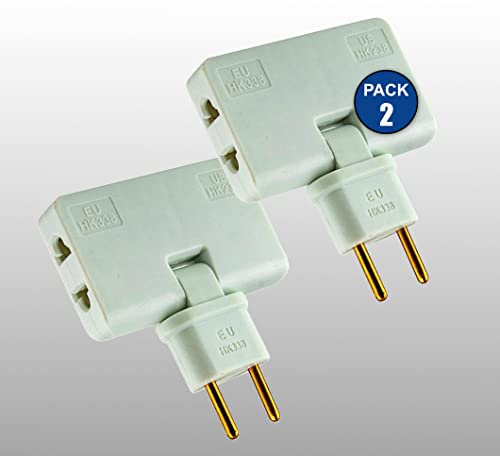 3-Stars | Ladrón Enchufe Plano de 3 Tomas | Diseño Fino: Ideal para Espacios reducidos | Cabezal Giratorio 180º | Adaptador Americano y Europeo | 250 V. - Toma Tierra 10A. (Cantidad 2)