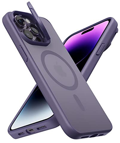 UCASONG Magnetic Case for iPhone 14 Pro Max Compatible with MagSafe Built-in Stand Camera Cover, Translucent Matte Hard PC Back with TPU Bumper Military Grade Protection Shockproof Cover, Violet