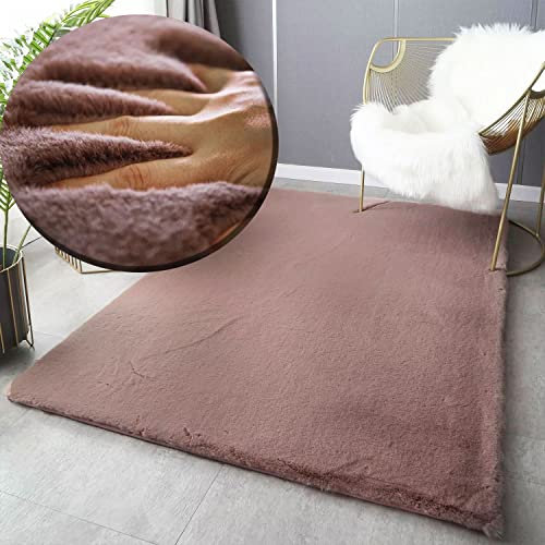 VIMODA Fellteppich Kunstfell Teppich in Alt Rose Extrem Flauschig Seidiger Glanz, Maße:80x150 cm