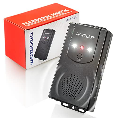 PATTLER® Ahuyentador de martas móvil con luz de Flash, ahuyentador de martas para Coche, Funciona con Pilas, eficaz Defensa con ultrasonidos y luz estroboscópica, protección Duradera para Coche,
