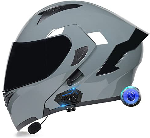 Integralhelm Motorrad Bluetooth Klappbarer Modularer Helm, Eingebauter Lautsprecher Headset Mikrofon Integrierter Helm mit Doppelvisier, ECE Geprüft, Motorradhelm Herren Damen