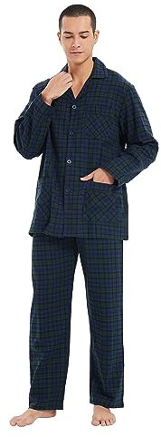 kolipajam Ensemble de pyjama en flanelle 100 % coton teint en fil à carreaux - Pantalon de pyjama confortable avec poches et cordon de serrage à la taille - Pyjama d'hiver pour homme, carreaux bleus