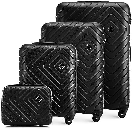 WITTCHEN Cube line Kofferset of 4 (S+M+L+Kosmetikkoffer) ABS Mit Geometrischer Prägung 4 Lenkrollen Teleskopgriff Kombinationsschloss Reisekofferset Gepäckset Schwarz