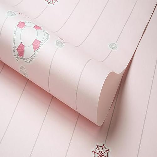 Carta da parati non autoadesiva con motivo a righe in stile cartone animato, 9,5 m x 0,53 m, per camera da letto, testiera del letto, cameretta dei bambini (rosa 1)