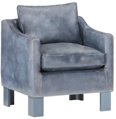 KOIECETA Sessel Clubsessel Cocktailsessel Loungesessel Relaxsessel Polstersessel Armsessel Ledersessel Ruhesessel Echtleder 63x55x60cm Grau