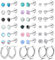 JeweBella 21Pairs Small Stud Earrings for Women Girl Surgical Steel Flat Back Earrings Silver Cartilage Hoops Earrings Set Hypoallergenic Opal Star Moon Zirconia Moonstone Piercing Sleeper Earrings