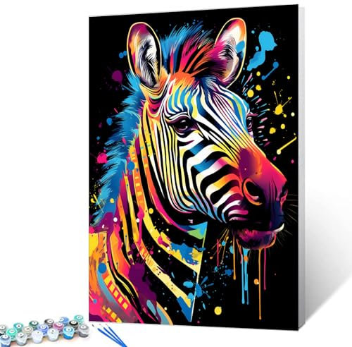 Tucocoo Graffiti-Zebra-Malen-nach-Zahlen-Set mit Pinseln und Acrylpigment auf Leinwand, Gemälde für Erwachsene, niedliches Tier, schwarz, buntes Bild für Zuhause, Wanddekoration, Geschenke, 40x50 cm
