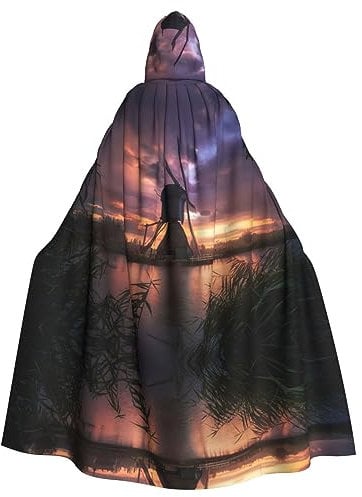 DEXNEL Sunset Windmill Full Length Hooded Cloak Halloween Fancy Cape Costumes,Carnival Fancy Dress Cosplay
