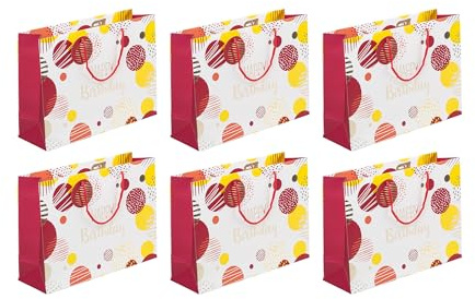 Clairefontaine 32481-6Cpack - Packung 6 Geschenktasche - Tüte Excellia, Format Shopping (37,3x11,8x27,5 cm), 210g, geeignet für voluminöse Geschenke, Happy Birthday Rosa, 6 Stück
