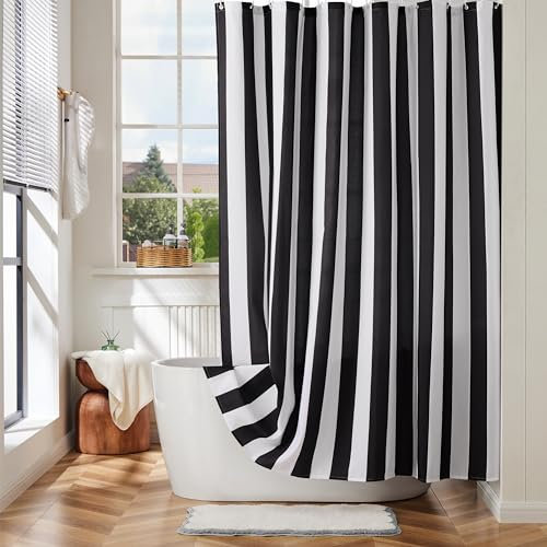 Ohocut Vertical Striped Shower Curtain, Cute Retro Vintage Black and White Stripe Bathroom Shower Curtain, Waterproof Polyester Fabric Modern Bath Curtain for Bathroom 72x72 Inches