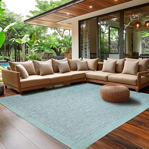 SIMPEX In- & Outdoor Teppich Wetterfest 80 x 250 cm Läufer Blau - Flur Waschbar, Wasserfest, Pflegeleicht und Flachgewebe - Ideal für Balkon, Garten, Terrasse und als Küchenläufer
